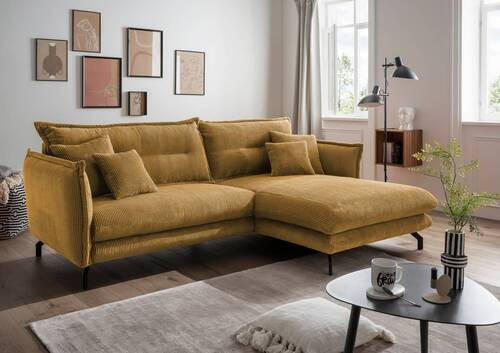 ECKSOFA in Cord Goldfarben  - Goldfarben/Schwarz, Modern, Textil/Metall (255/180cm) - Livetastic
