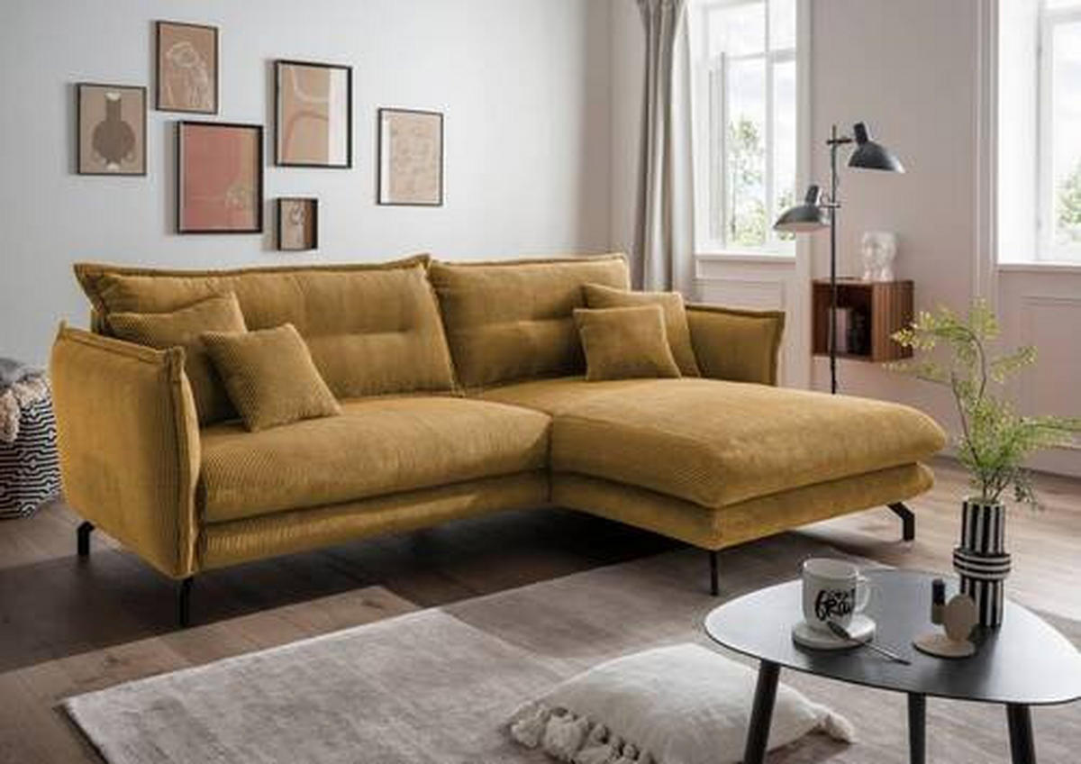 ECKSOFA in Cord Goldfarben  - Goldfarben/Schwarz, Modern, Textil/Metall (255/180cm) - Livetastic