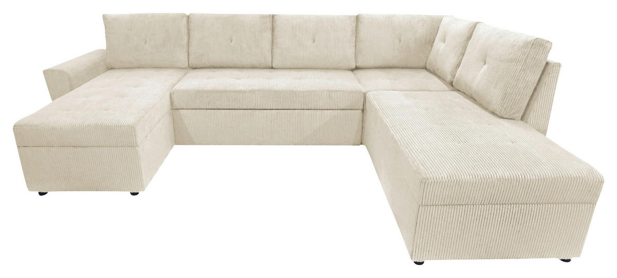 WOHNLANDSCHAFT in Cord Beige  - Beige/Schwarz, Design, Kunststoff/Textil (155/297/212cm) - MID.YOU