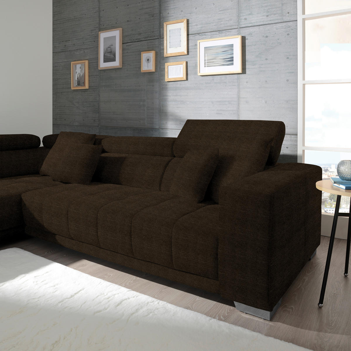 ECKSOFA in Mikrofaser Dunkelbraun  207/301 cm  - Chromfarben/Dunkelbraun, Design, Textil/Metall (207/301cm) - Xora