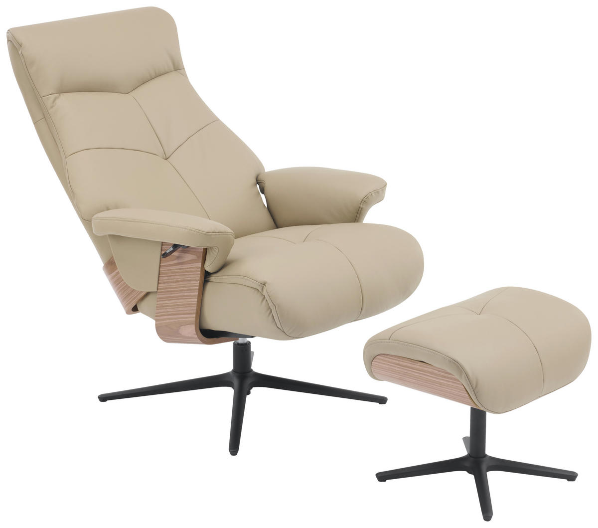 RELAXSESSELSET in Holz, Textil, Leder Taupe  - Taupe/Schwarz, Design, Leder/Holz (78/111/81cm) - Livetastic