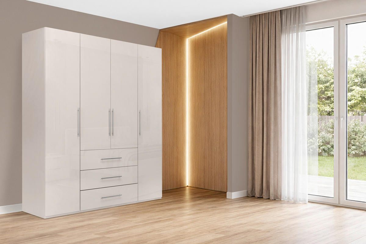 KLEIDERSCHRANK 196/219/59 cm,  in Kaschmir, 4-türig  - Kaschmir/Alufarben, KONVENTIONELL, Holzwerkstoff/Metall (196/219/59cm) - Carryhome