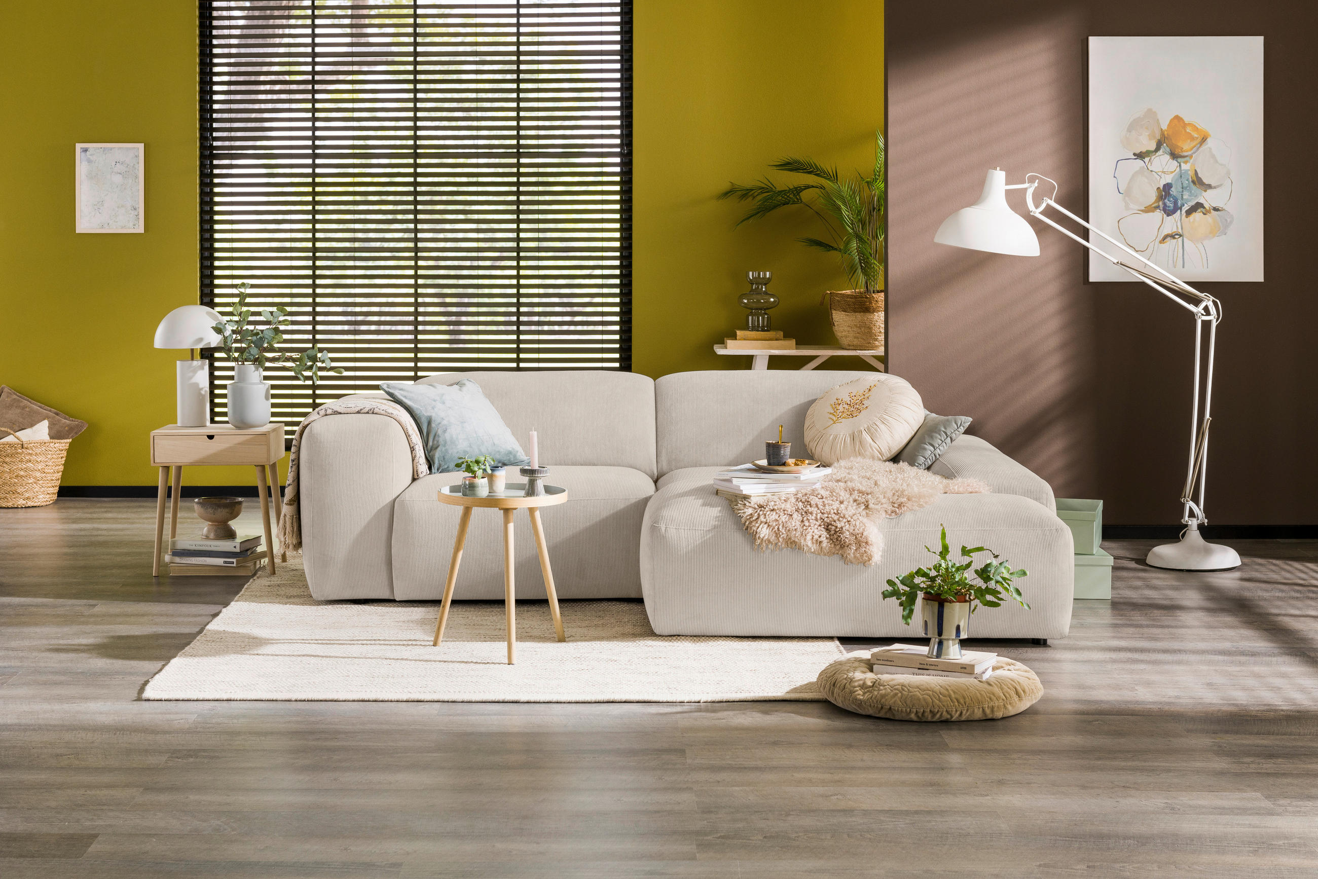 ECKSOFA HANNAH Beige Cord - Beige/Schwarz, Design, Kunststoff/Textil (252/170cm) - MID.YOU