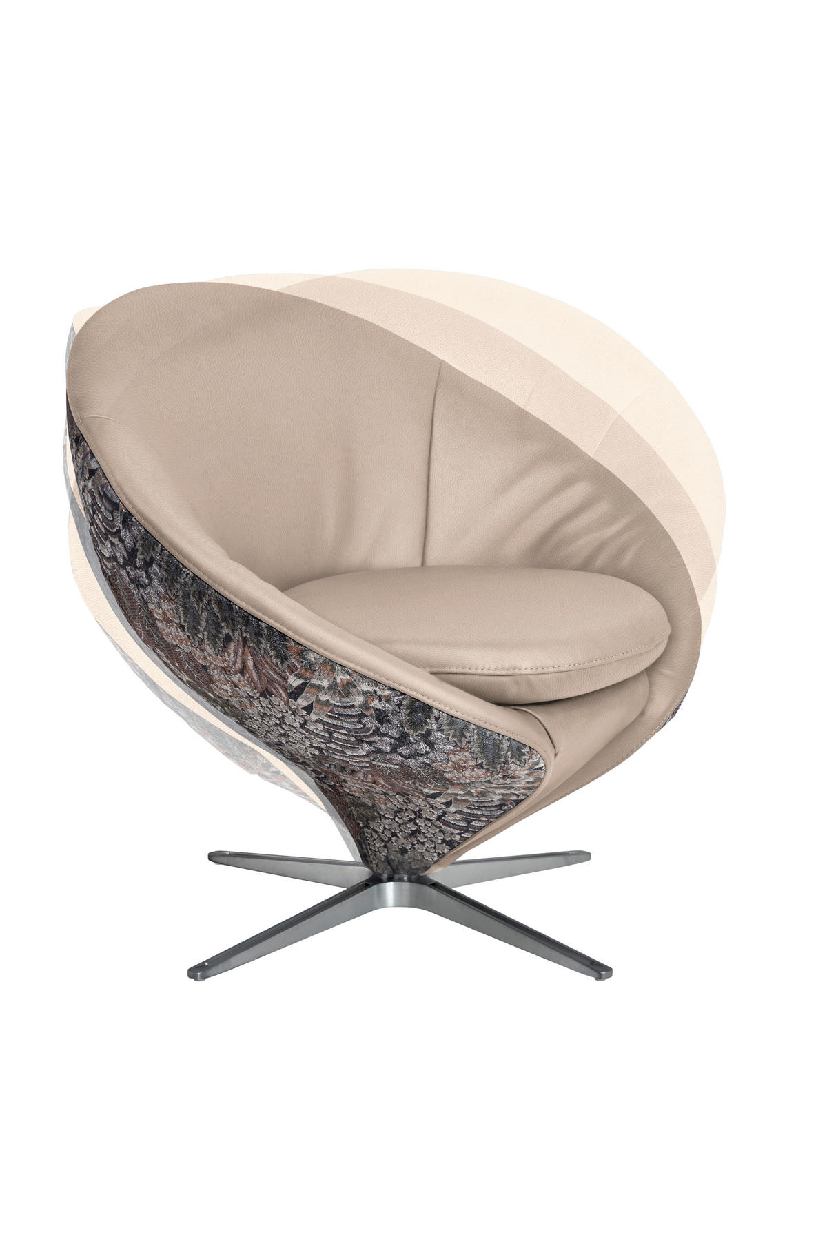 SESSEL in Jacquard Kombination Echtleder/Stoff Creme  - Creme/Nickelfarben, Design, Leder/Textil (84/81/79cm) - Koinor