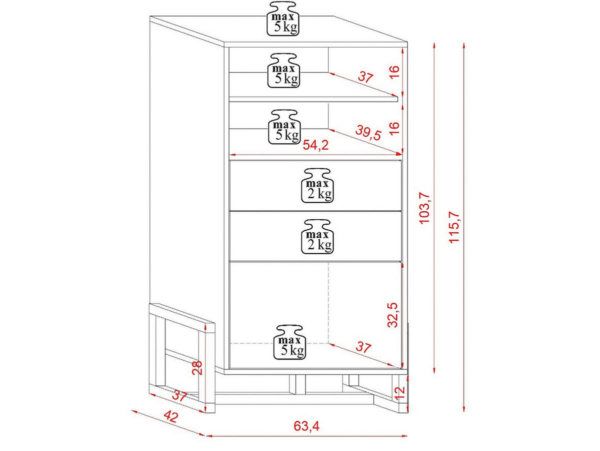 HIGHBOARD  in 63,4/115,7/42 cm  - Buchefarben/Schwarz, Design, Holz/Holzwerkstoff (63,4/115,7/42cm) - MID.YOU