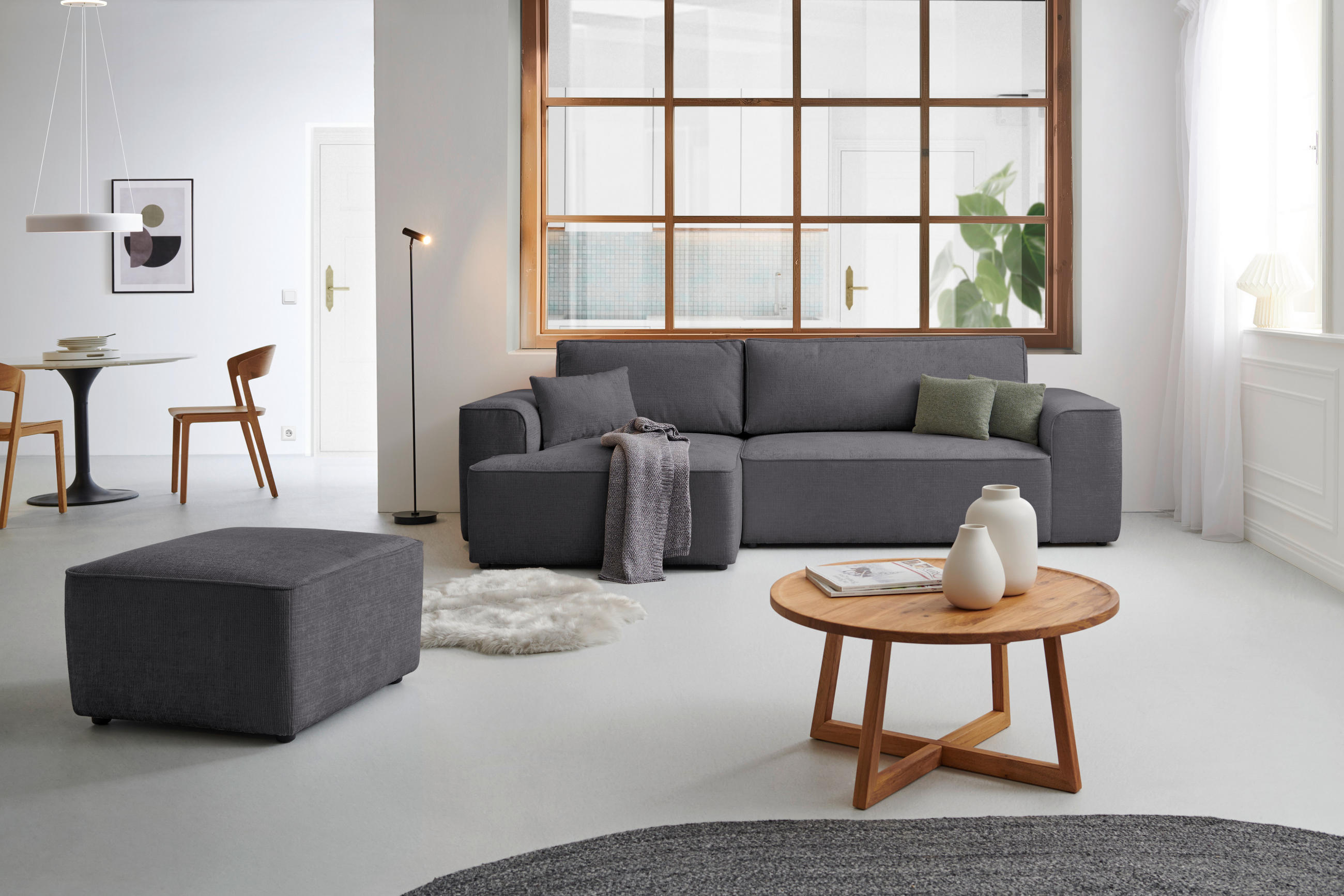 ECKSOFA in Plüsch Dunkelgrau  - Dunkelgrau/Blaugrau, Design, Kunststoff/Textil (152/288cm) - Xora