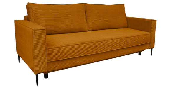 SCHLAFSOFA mit Liegefunktion, Rücken echt, haustierfreundlicher Bezug Cord Kupferfarben - Schwarz/Kupferfarben, KONVENTIONELL, Textil/Metall (222/93/98cm) - Carryhome