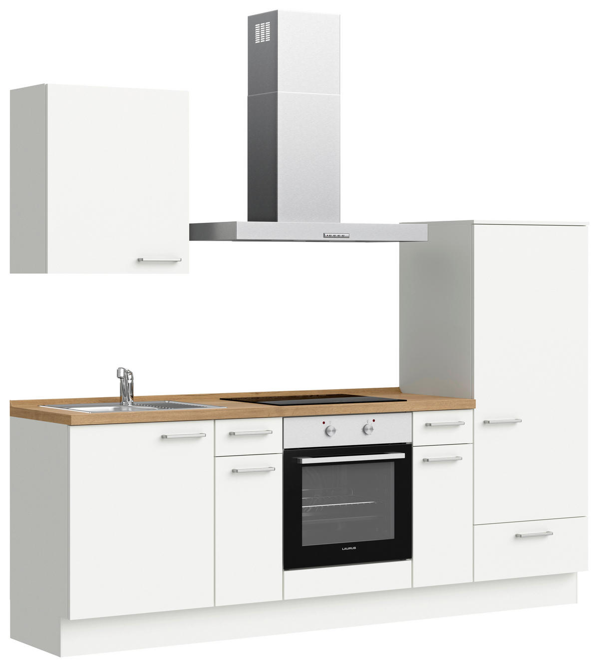 KÜCHENBLOCK Touch 240 cm  in Weiß, Eichefarben  - Edelstahlfarben/Eichefarben, MODERN, Holzwerkstoff/Metall (240cm) - Nobilia
