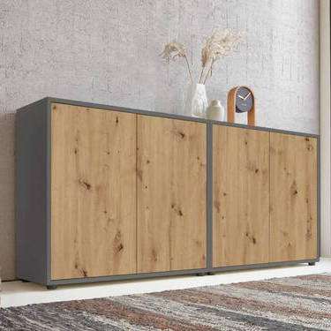 SIDEBOARD Mailand Set 2  in 158/73/33 cm  - Anthrazit/Schwarz, MODERN, Holzwerkstoff/Kunststoff (158/73/33cm) - MID.YOU