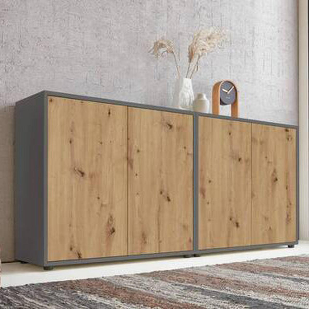SIDEBOARD Mailand Set 2  in 158/73/33 cm  - Anthrazit/Schwarz, MODERN, Holzwerkstoff/Kunststoff (158/73/33cm) - MID.YOU