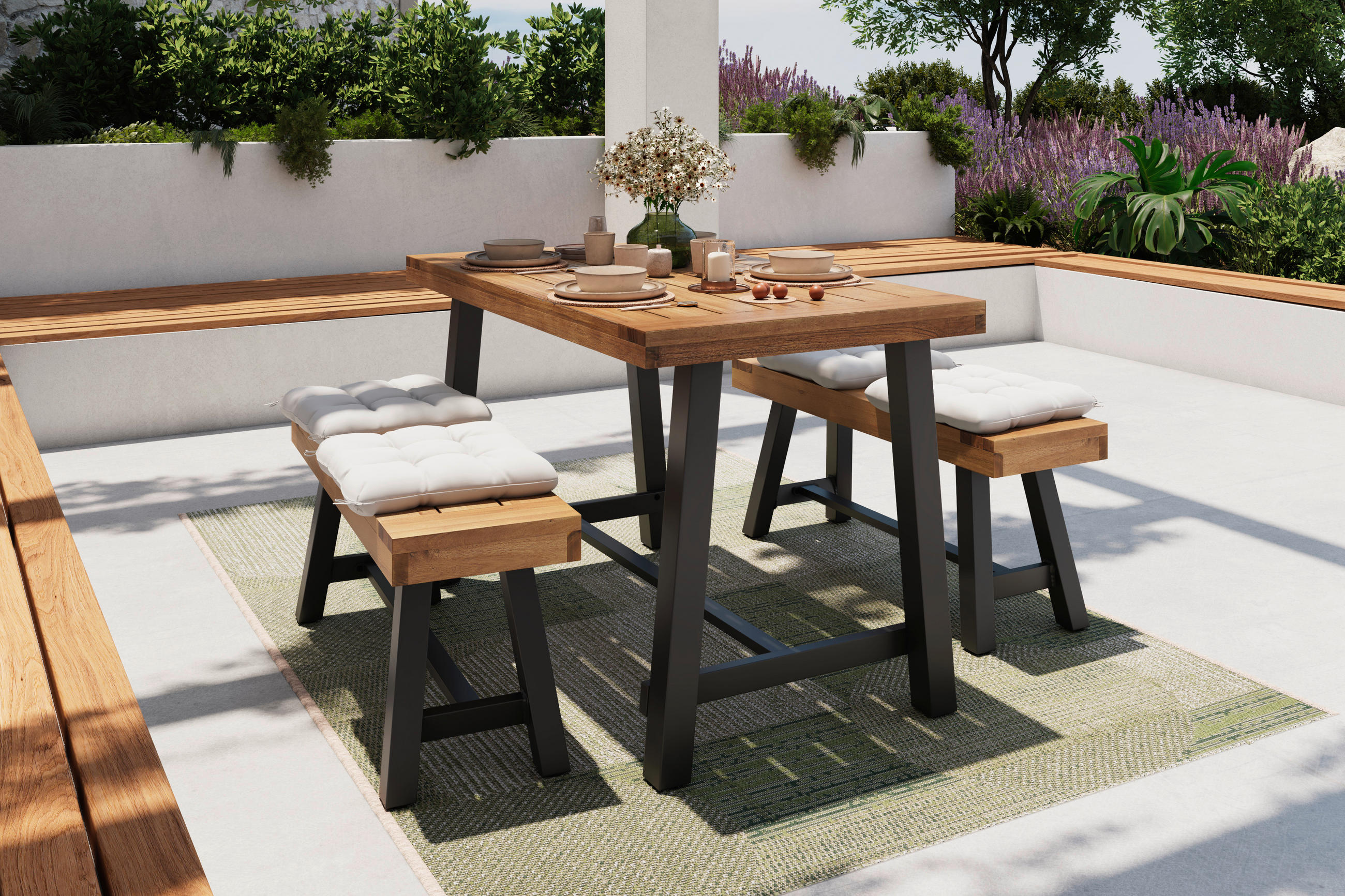 GARTENBANK 100/45/31 cm Akazie  Stahl  - Schwarz/Akaziefarben, Design, Holz/Metall (100/45/31cm) - Ambia Garden
