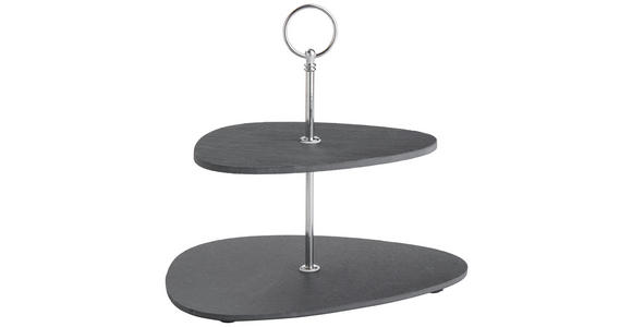 ETAGERE 2-stöckig - Alufarben/Grau, Basics, Stein/Metall (25/24/21cm) - Ambia Home