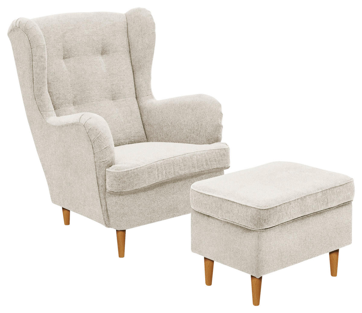 OHRENSESSEL Webstoff Creme, Eiche Wotan  - Eiche Wotan/Creme, Basics, Holz/Textil (78/102/98cm) - Carryhome