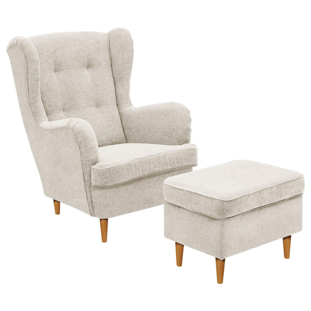 Thumbnail - Carryhome Ohrensessel, Creme, Eiche Wotan, Textil, Buche, massiv, 78x102x98 cm, Stoffauswahl, Wohnzimmer, Sessel, Ohrens...