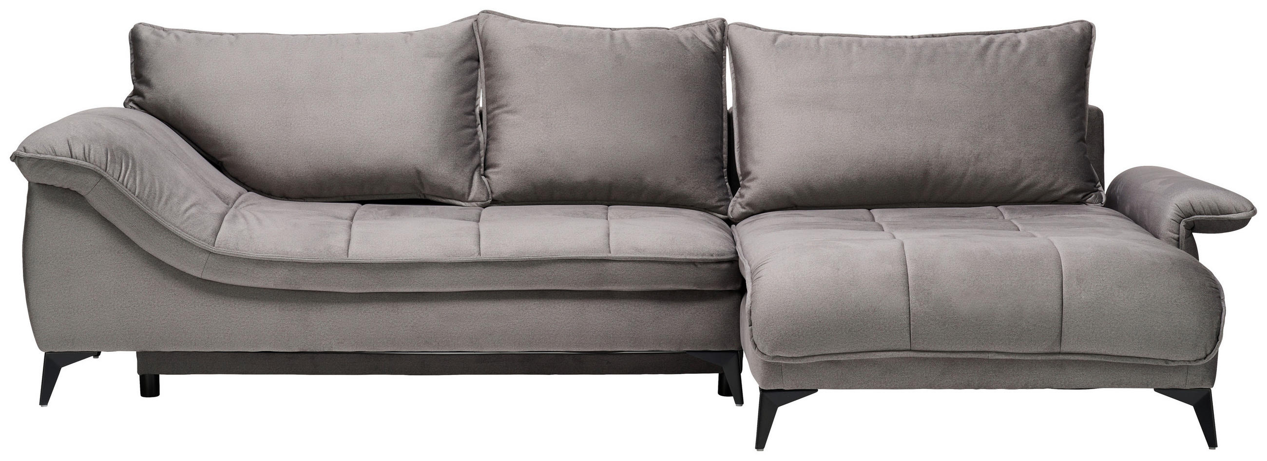 ECKSOFA in Velours Grau  - Schwarz/Grau, Design, Textil/Metall (304/175cm) - Stylife