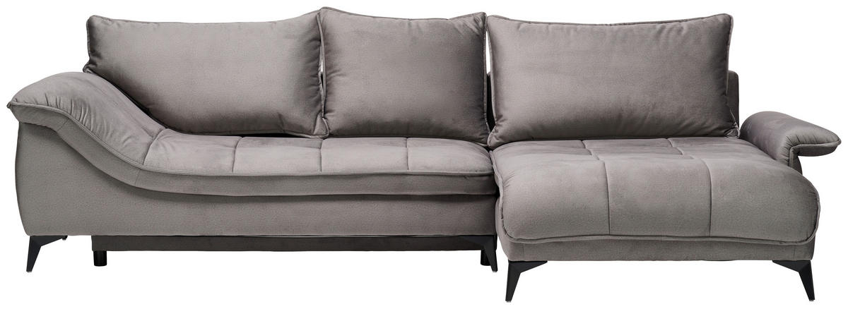 ECKSOFA in Velours Grau  - Schwarz/Grau, Design, Textil/Metall (304/175cm) - Stylife