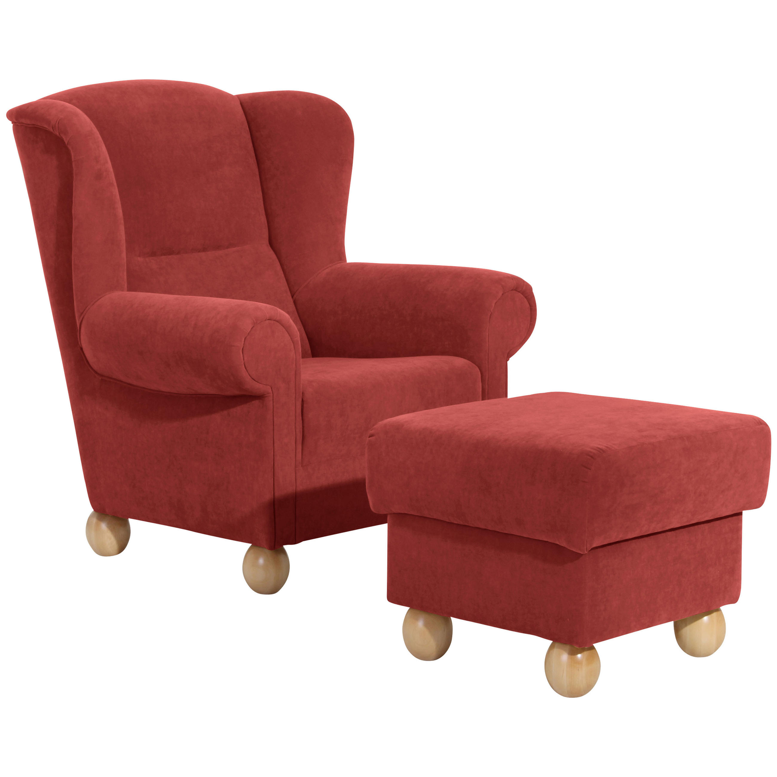 OHRENSESSEL Velours Terracotta  - Terracotta/Naturfarben, KONVENTIONELL, Holz/Textil (93/103/87cm) - Max Winzer