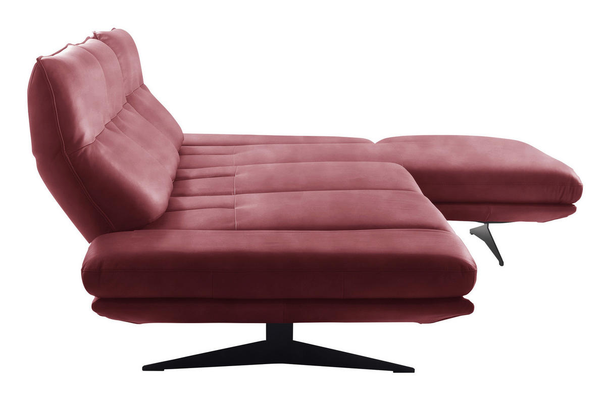 ECKSOFA Kirschrot Echtleder Armteilverstellung, Kopfteilverstellung, Sitztiefenverstellung  - Schwarz/Kirschrot, Design, Leder/Metall (291/180cm) - Celina Home