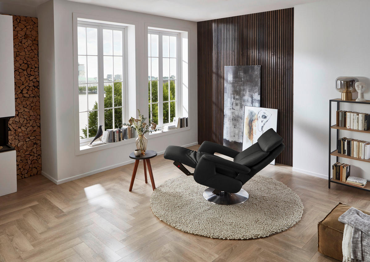 RELAXSESSEL in Leder Anthrazit  - Edelstahlfarben/Anthrazit, Design, Leder/Metall (78/112/85cm) - Cantus