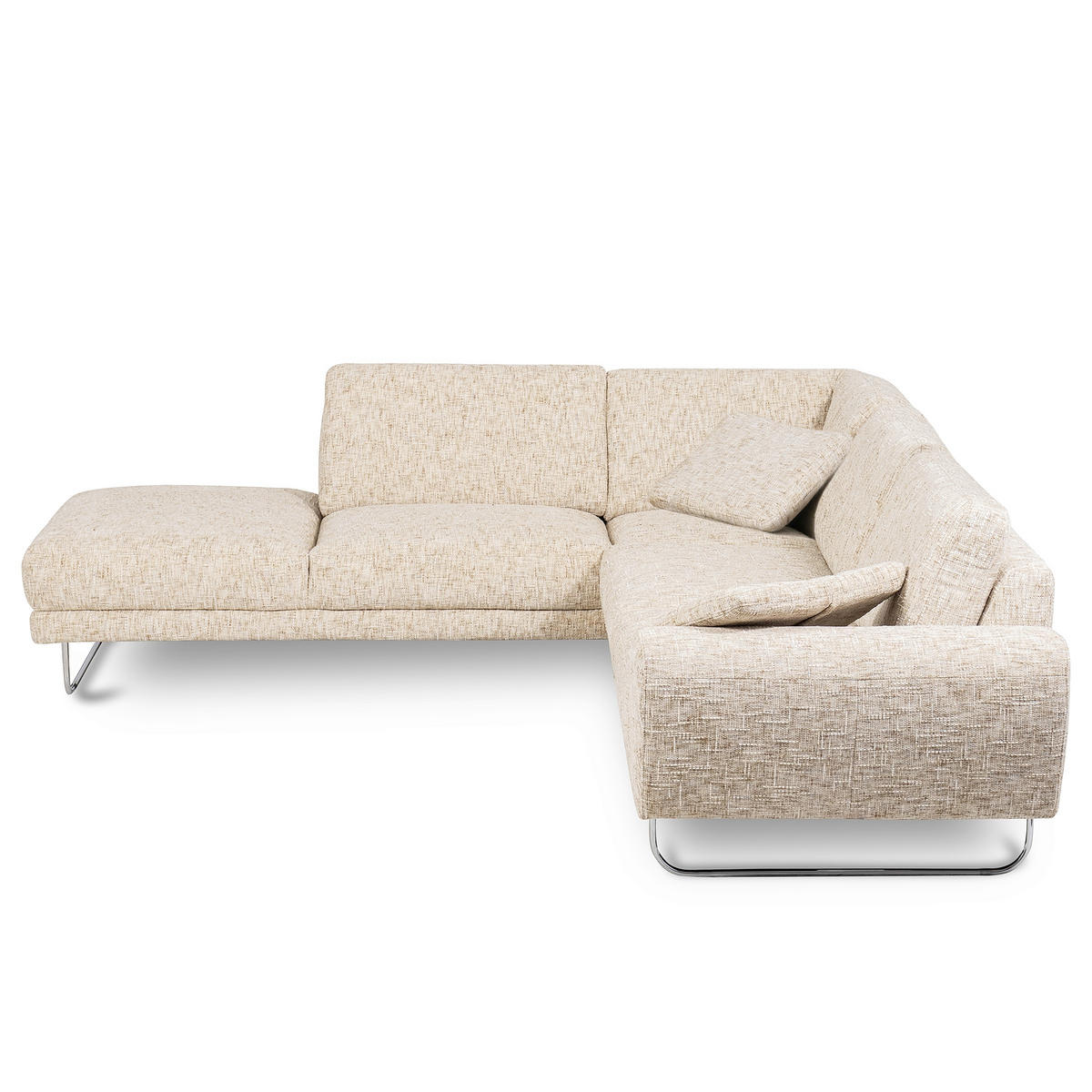 ECKSOFA 250/273 cm SPRING in Webstoff Beige Zierkissen  250/273 cm  - Chromfarben/Beige, Design, Textil/Metall (250/273cm) - Livetastic