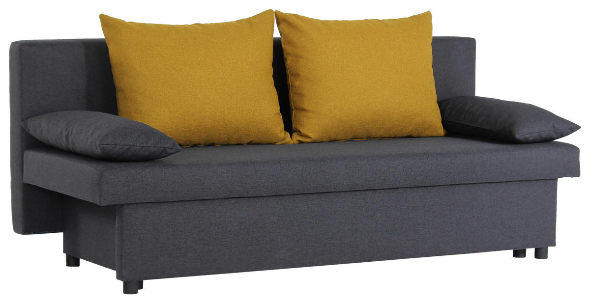 SCHLAFSOFA NEO Webstoff Gelb, Dunkelgrau  inkl. Rückenkissen, Armlehnenkissen, Bettkasten  - Dunkelgrau/Gelb, Basics, Kunststoff/Textil (192/82/82cm) - P & B