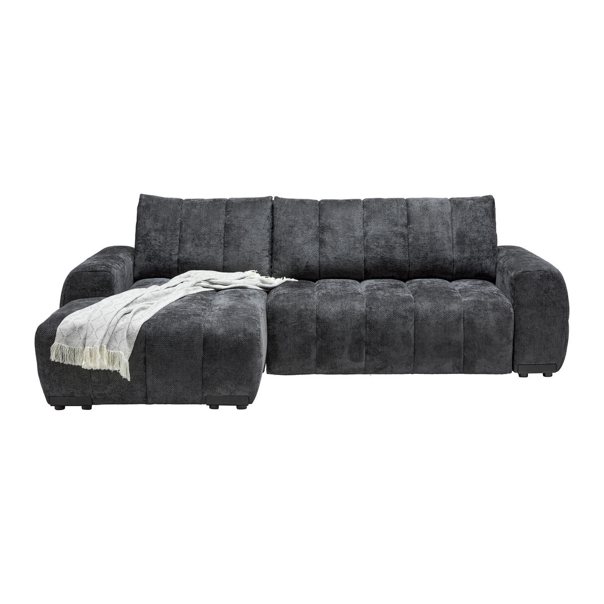 ECKSOFA Flachgewebe Graphitfarben  - Schwarz Hochglanz/Graphitfarben, Modern, Textil/Metall (166/93/273cm) - MID.YOU
