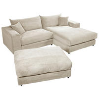 ECKSOFA in Cord, Velours Creme  265/180 cm  - Creme/Schwarz, Basics, Kunststoff/Textil (265/180cm) - Livetastic