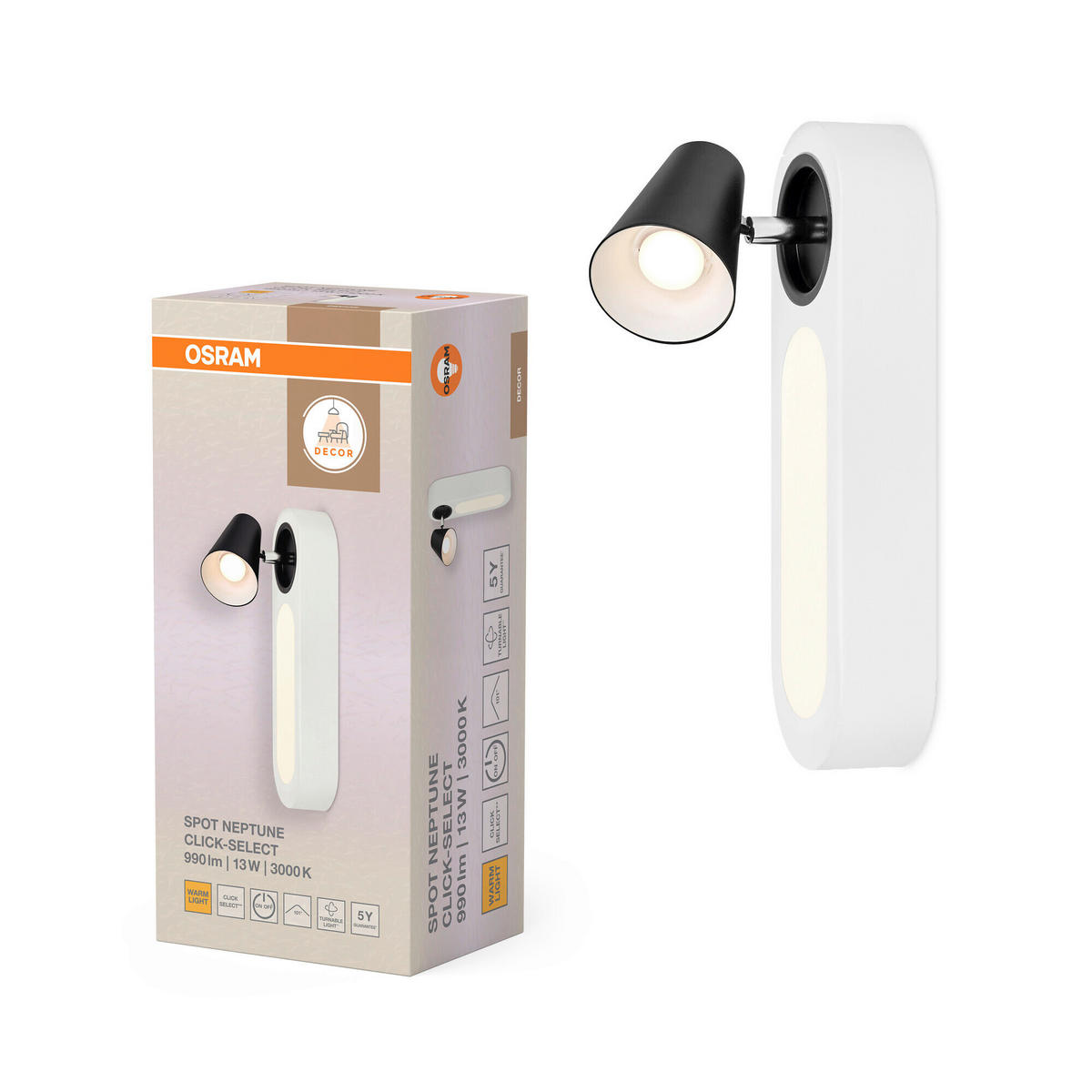 LED-WANDLEUCHTE 9/13,7/30 cm   - Weiß, Design, Kunststoff/Metall (9/13,7/30cm) - Osram