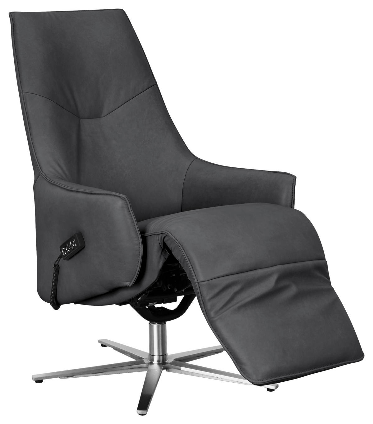 RELAXSESSEL in Leder Dunkelgrau  - Edelstahlfarben/Dunkelgrau, Design, Leder/Metall (70/120/88cm) - Himolla