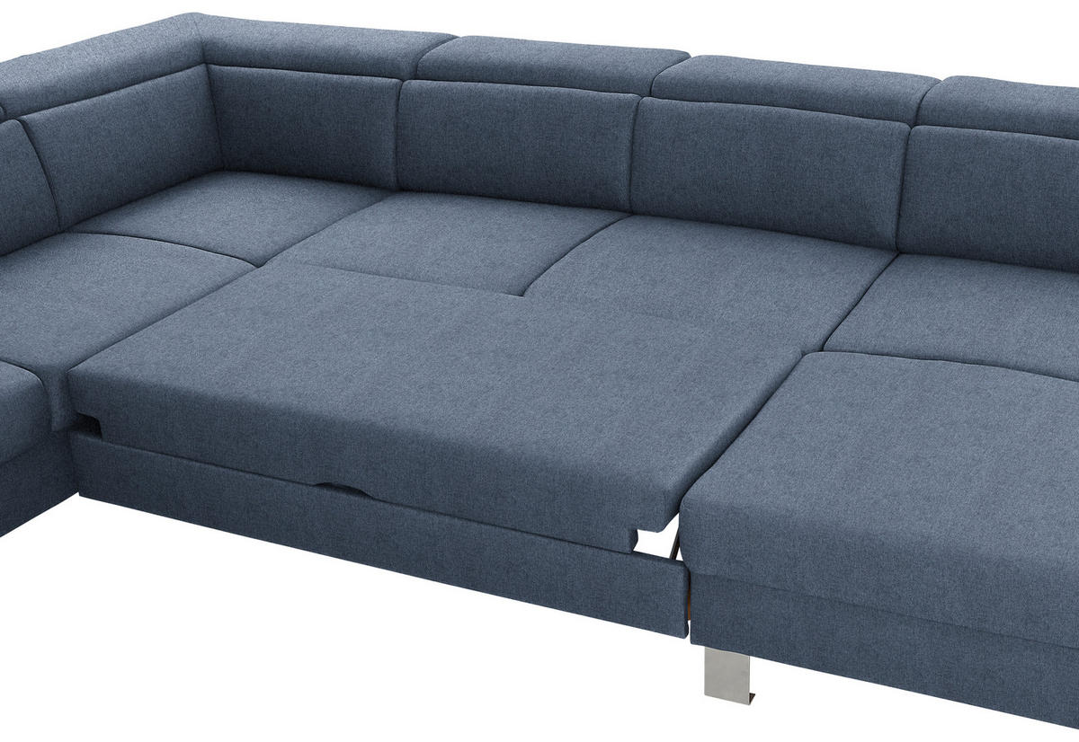 WOHNLANDSCHAFT inkl.Funktionen Blau Webstoff  - Blau/Silberfarben, Design, Textil/Metall (226/320/168cm) - Xora