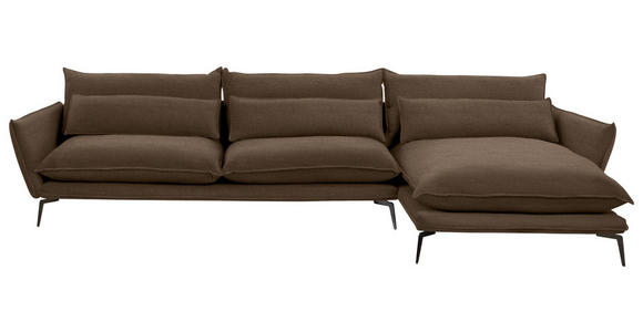 ECKSOFA in Flachgewebe Braun  338/165 cm  - Schwarz/Braun, Design, Textil/Metall (338/165cm) - Hom`in