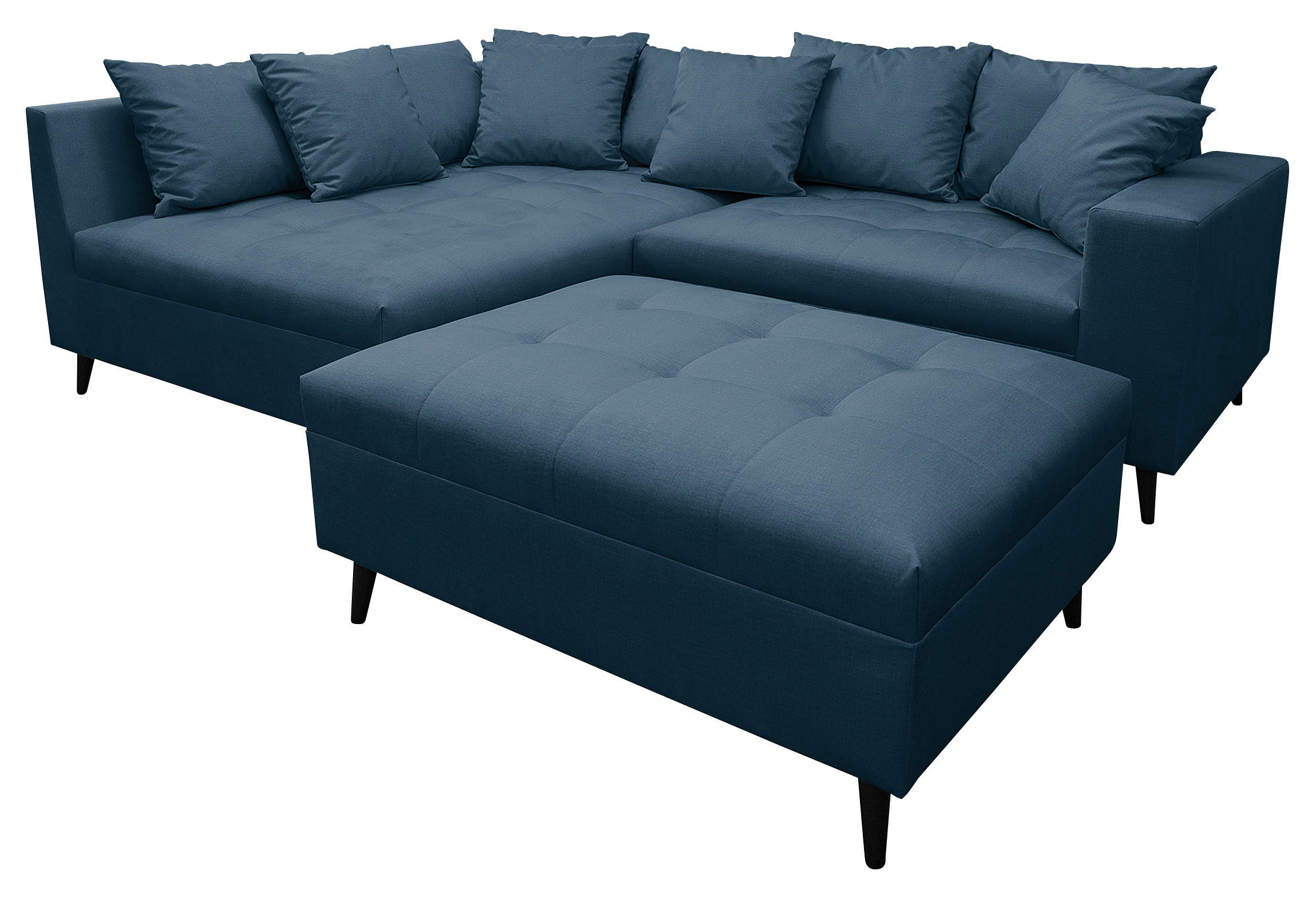 Ecksofa inkl. Hocker in Mikrofaser Dunkelblau  - Schwarz/Dunkelblau, Design, Holz/Textil (174/247cm) - MID.YOU
