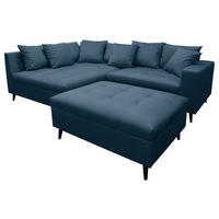 Ecksofa inkl. Hocker Mikrofaser Dunkelblau  - Schwarz/Dunkelblau, Design, Holz/Textil (174/247cm) - MID.YOU