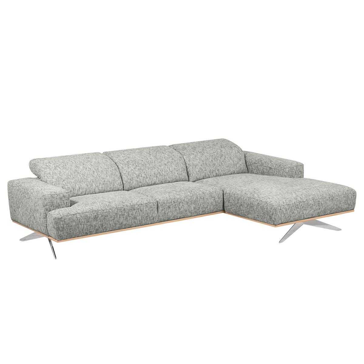 ECKSOFA PORTLAND Grau Struktur Kopfteilverstellung  - Chromfarben/Naturfarben, Design, Holz/Textil (295/187cm) - Livetastic