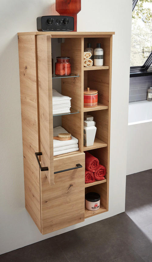 MIDISCHRANK 50,2/121,6/33 cm  - Schwarz/Eiche Artisan, KONVENTIONELL, Glas/Holzwerkstoff (50,2/121,6/33cm) - Sadena