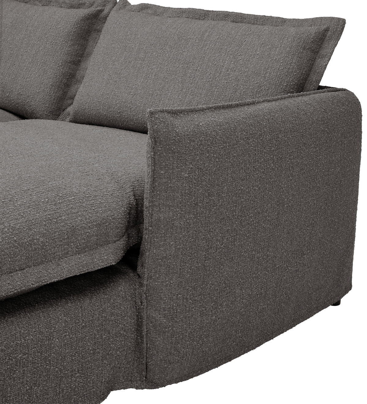 HUSSEN-ECKSOFA in Flachgewebe, Bouclé Grau  - Schwarz/Grau, Trend, Textil/Metall (295/165cm) - Livetastic