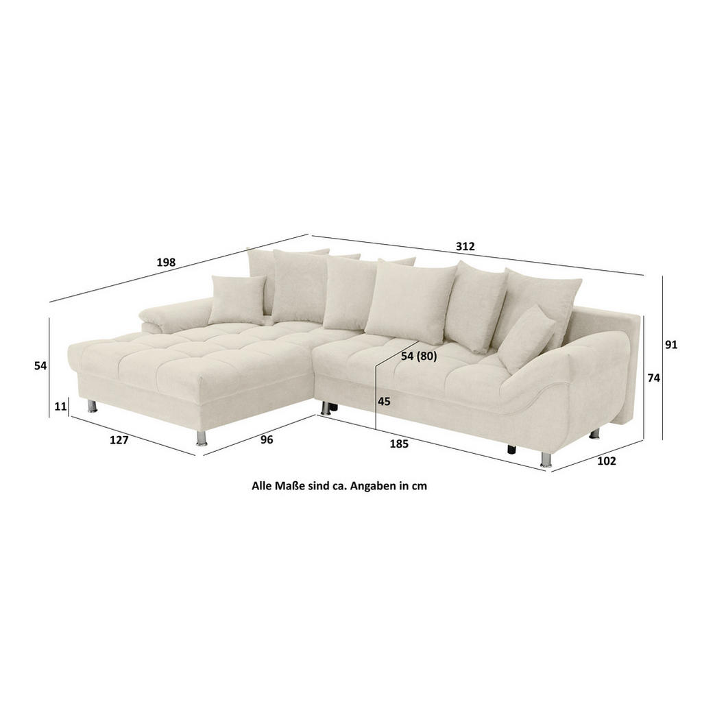 Thumbnail - Livetastic Ecksofa, Cognac, Textil, 4-Sitzer, Füllung: Schaumstoffflocken,Schaumstoffflocken, Ottomane links, 312x198 cm...