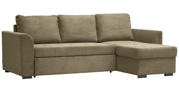 ECKSOFA in Cord Olivgrün  - Schwarz/Olivgrün, Design, Kunststoff/Textil (243/155cm) - Xora