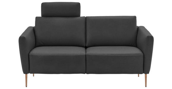 2-SITZER-SOFA  in Echtleder Anthrazit   - Eichefarben/Anthrazit, Natur, Leder/Holz (182/86/87cm) - Valnatura