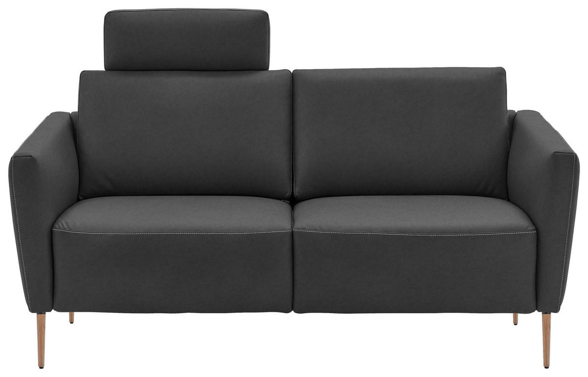 2-SITZER-SOFA  in Echtleder Anthrazit   - Eichefarben/Anthrazit, Natur, Leder/Holz (182/86/87cm) - Valnatura