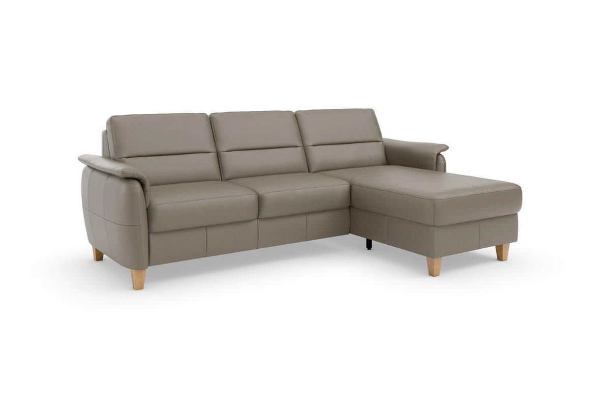 ECKSOFA PALMERA E in Echtleder Grau  244/163 cm  - Eichefarben/Grau, Basics, Leder/Holz (244/163cm) - Sit & More
