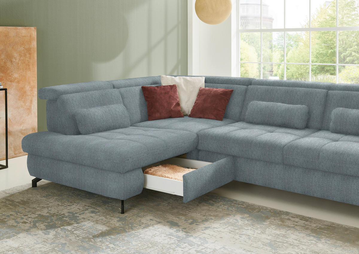 ECKSOFA in Chenille Blaugrau  - Blaugrau/Schwarz, Design, Textil/Metall (220/310cm) - Beldomo Style