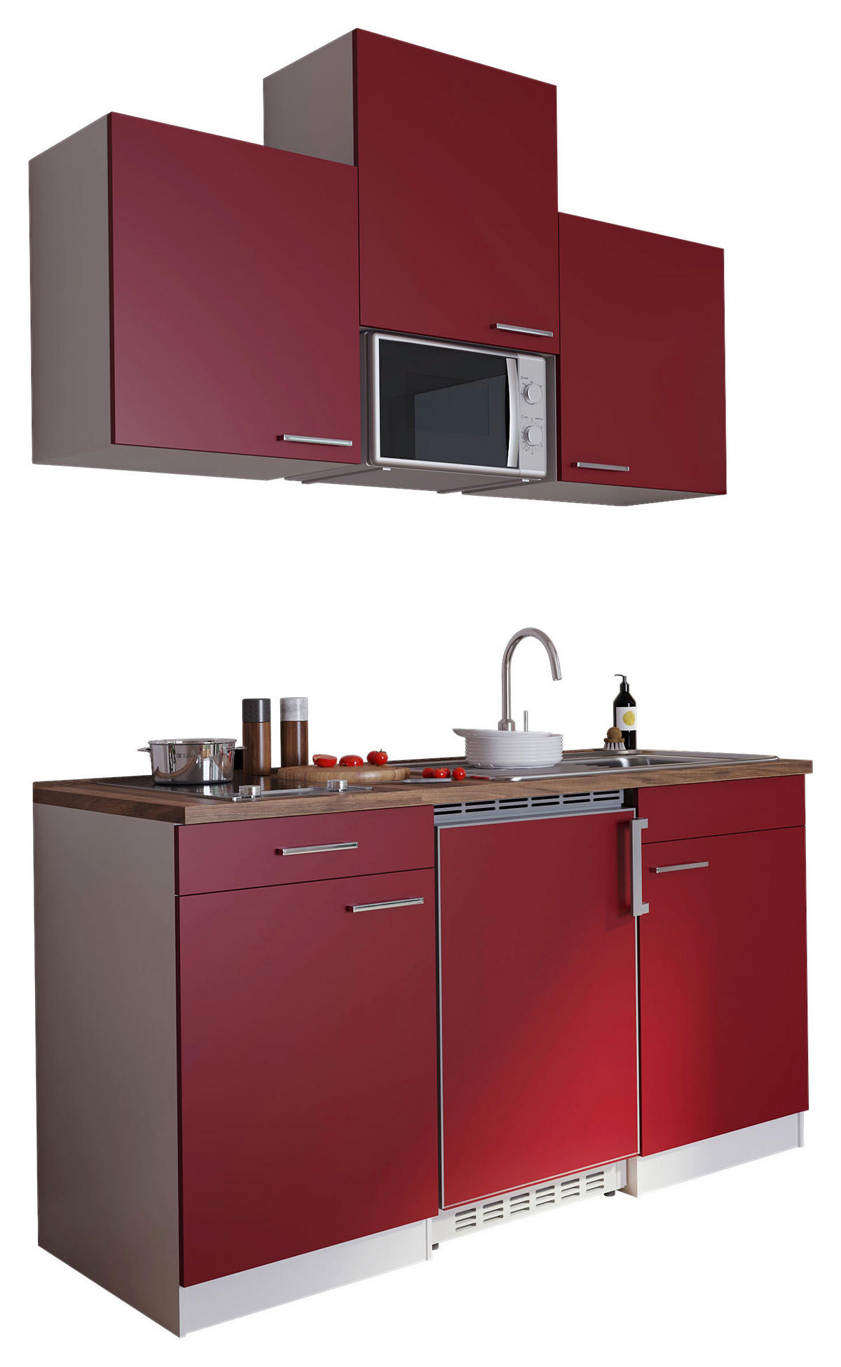 MINIKÜCHE 150 cm   in Rot  - Weiss/Edelstahlfarben, Basics, Holzwerkstoff/Kunststoff (150cm) - Respekta