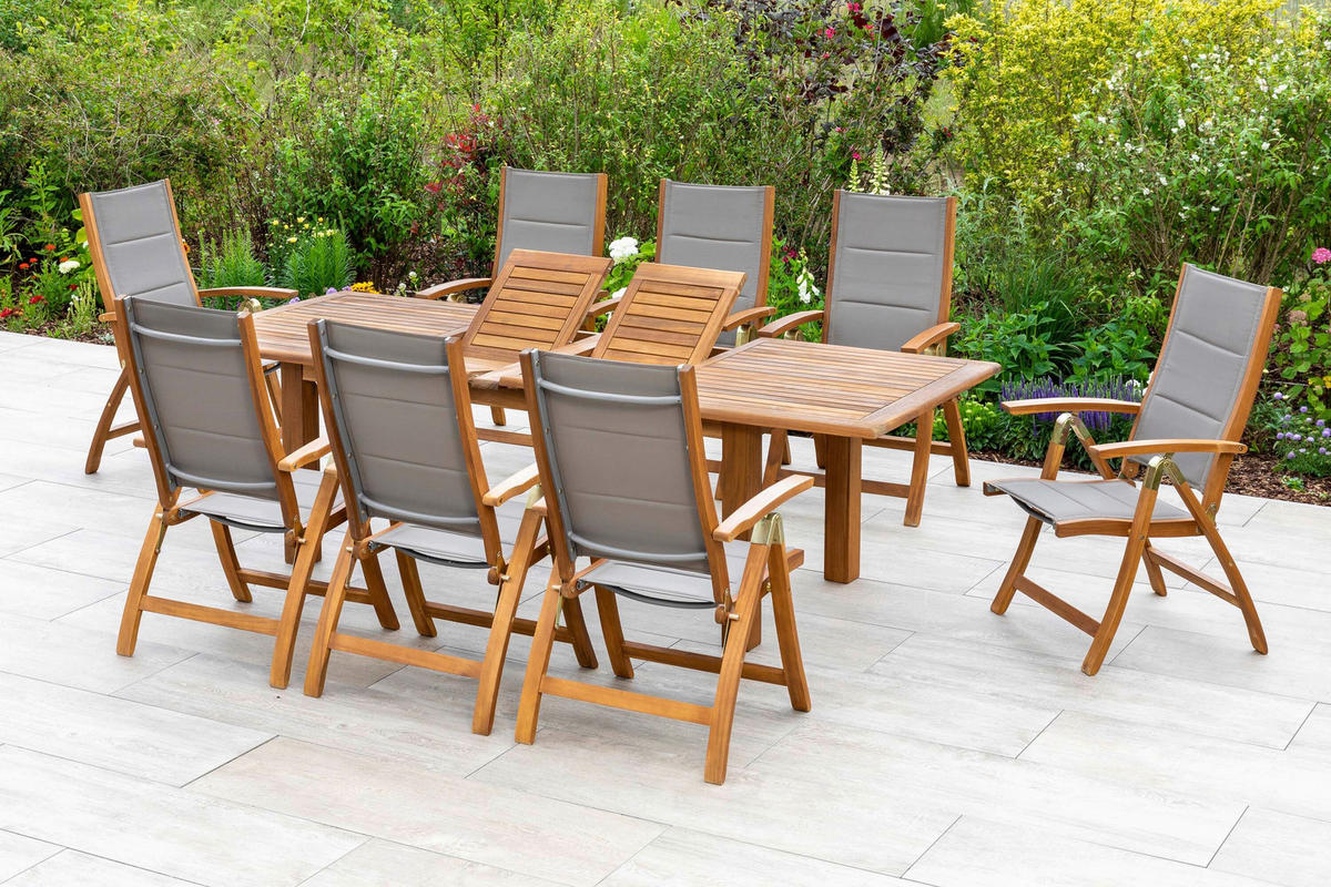 GARTENGARNITUR 9-teilig beschichtet 9-teilig  - Naturfarben/Grau, ROMANTIK / LANDHAUS, Holz/Textil - Gardenson