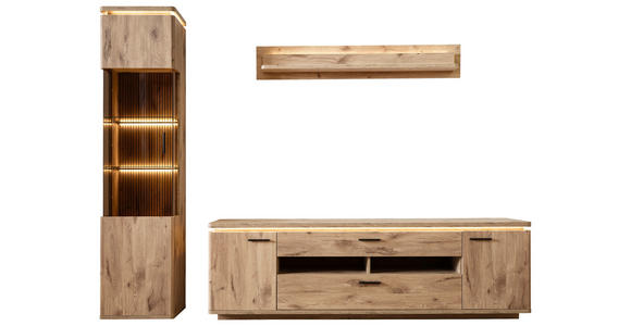 WOHNWAND 3-teilig  in Eichefarben  270/208/50 cm  - Eichefarben/Anthrazit, KONVENTIONELL, Glas/Holzwerkstoff (270/208/50cm) - Cantus