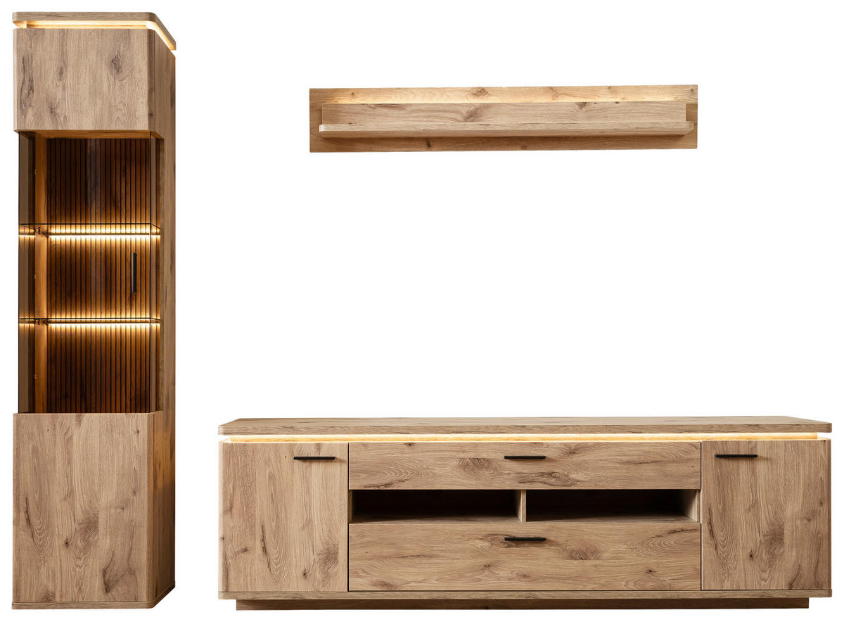 WOHNWAND 3-teilig  in Eichefarben  270/208/50 cm  - Eichefarben/Anthrazit, KONVENTIONELL, Glas/Holzwerkstoff (270/208/50cm) - Cantus