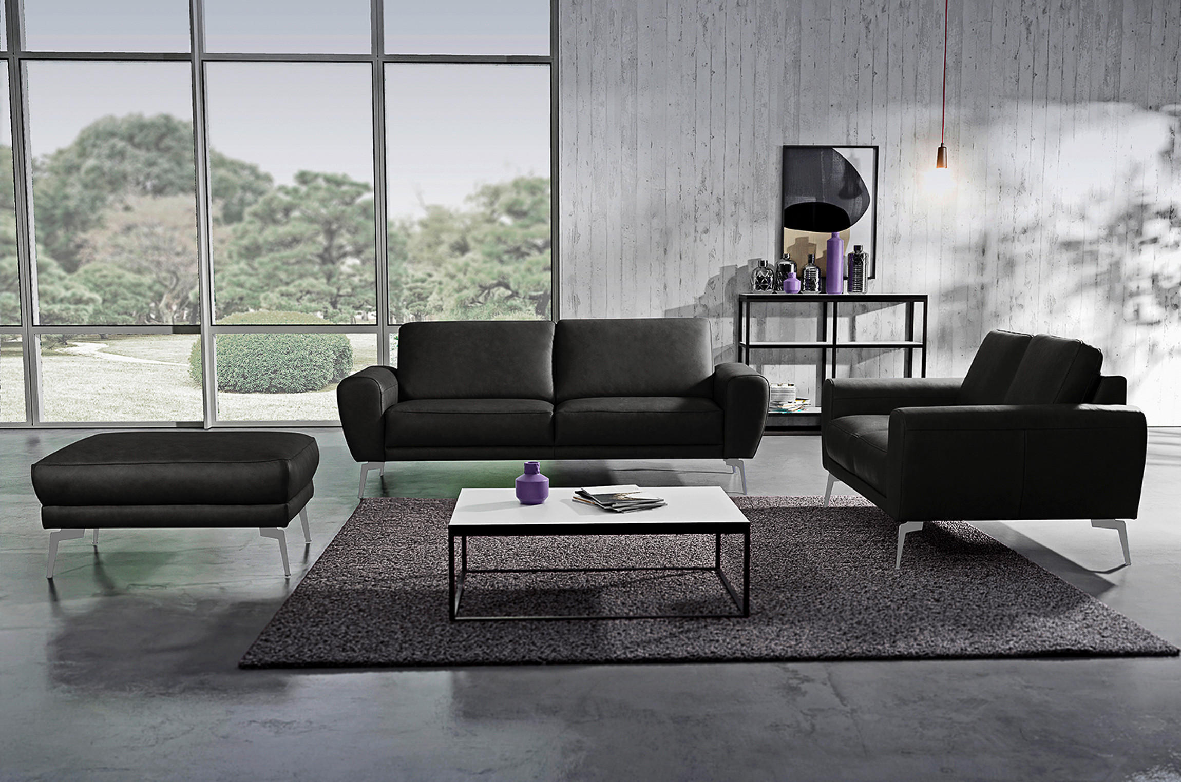3-SITZER-SOFA in Leder Schwarz  - Chromfarben/Schwarz, Design, Leder/Metall (207/85/92cm) - Livetastic