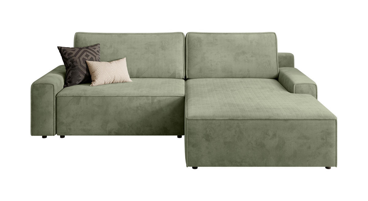 ECKSCHLAFSOFA Cord Grün  - Schwarz/Grün, Modern, Kunststoff/Textil (246/168cm) - Trendmanufaktur