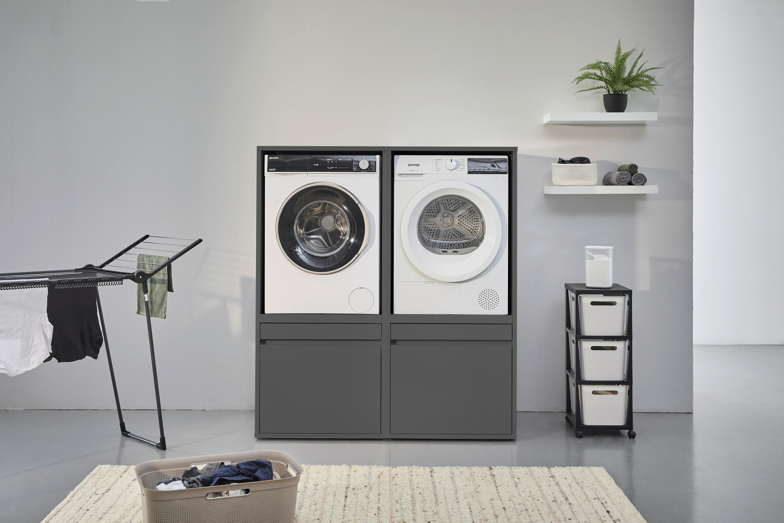 WASCHMASCHINENSCHRANK 67,5/151,8/67,5 cm  in Anthrazit  - Anthrazit, Basics, Holzwerkstoff (67,5/151,8/67,5cm) - Xora