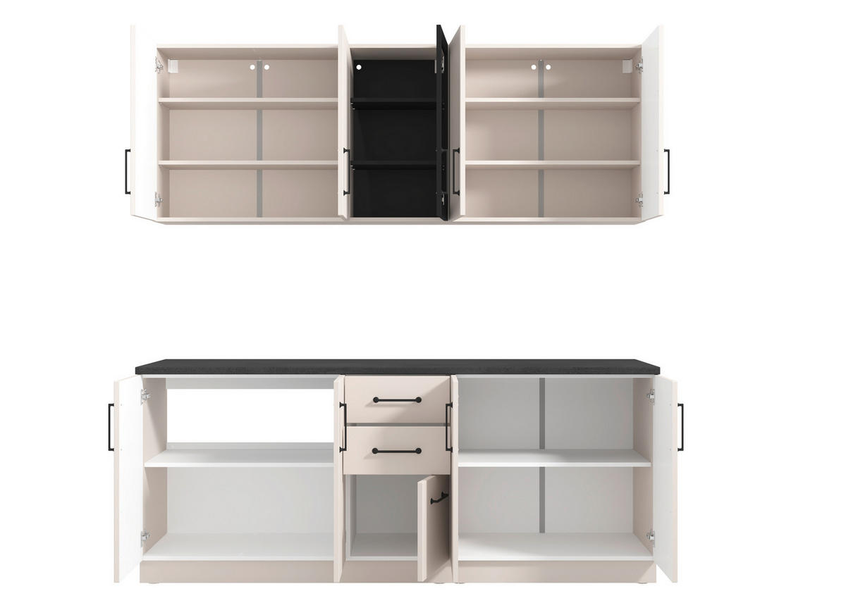 KONYHABLOKK GÉPEK NÉLKÜL 200/51/31/200 cm  - Artisan tölgy/szürke, Basics, faalapú anyag/Üveg (200/51/31/200cm) - Carryhome